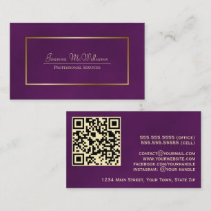 Elegant Plum Lila & Guld Professionell QR-kod Visitkort