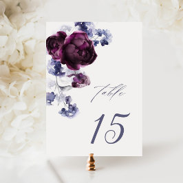 Elegant Plum Lila & Indigo Blue Blommigt Bröllop Bordsnummer