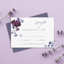 Elegant Plum Lila & Indigo Blue Blommigt Bröllop OSA Kort