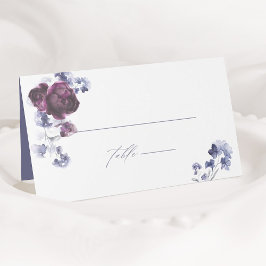 Elegant Plum Lila & Indigo Blue Blommigt Bröllop Placeringskort