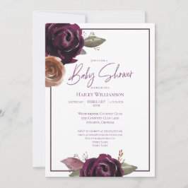Elegant Plum, Lila och Guld Baby Shower Inbjudningar