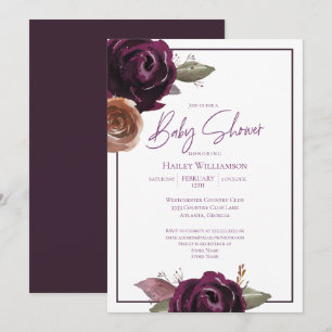 Elegant Plum, Lila och Guld Baby Shower Inbjudningar