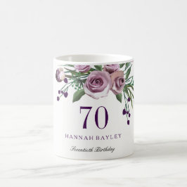 Elegant Plum Lila Ro Blommigt 70:e födelsedagen Kaffemugg