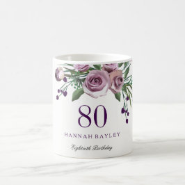 Elegant Plum Lila Ro Blommigt 80:e födelsedagen Kaffemugg