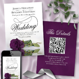 Elegant Plum Lila Ro Finare QR-koden Bröllop Inbjudningar