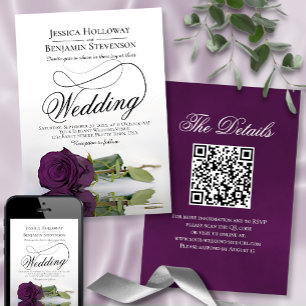 Elegant Plum Lila Ro Finare QR-koden Bröllop Inbjudningar