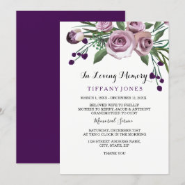 Elegant Plum Lila Ro Funeral Memorial Service Inbjudningar
