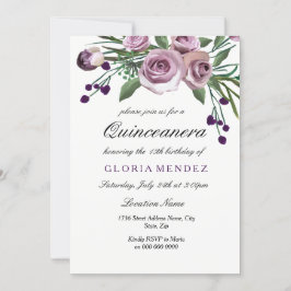 Elegant Plum Lila Ro Quinceanera-inbjudan Inbjudningar