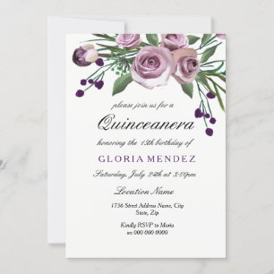Elegant Plum Lila Ro Quinceanera-inbjudan Inbjudningar