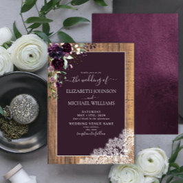 Elegant Plum Lila Rustic Wood Script Bröllop Inbjudningar