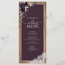 Elegant Plum Lila Rustic Wood Script Bröllop Meny