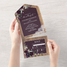 Elegant Plum Lila Rustic Wood Snöre Bröllop