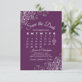 Elegant Plum Lila & Silver Bröllop kalender Spara Datumet