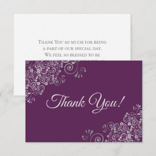 Elegant Plum Lila & Silver Curls Simple Bröllop Tack Kort