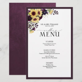 Elegant Plum Lila Solros Bröllop Menu