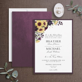 Elegant Plum Lila Solros Watercolor Bröllop Inbjudningar