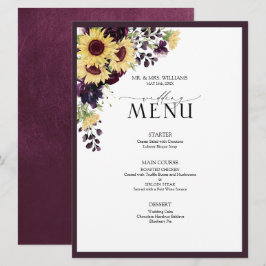 Elegant Plum Lila Solros Watercolor Bröllop Meny