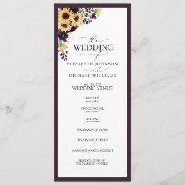 Elegant Plum Lila Solros Watercolor Bröllop Program