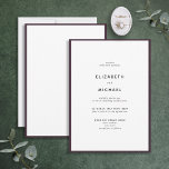 Elegant Plum Lila & White Typography Bröllop Inbjudningar<br><div class="desc">En underbar typografibröllopsinbjudan för en sommar- eller faller bröllop! Den här vackra eleganten har en plommon lila kant kring en vit inbjudan, med modern typografi. En enkel, minimalistisk utformning. Tack så mycket för att ni stöder vårt småföretag. Vi uppskattar det, verkligen! Vi är så lycklig att ni kärlek denna utformning...</div>