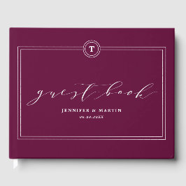 Elegant Plum Monogram Calligraphy Bröllop Gästböcker