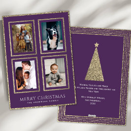 Elegant Plum och Guld julfoto Collage Julkort