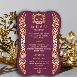 Elegant Plum och Guld Ram Bröllop Menu