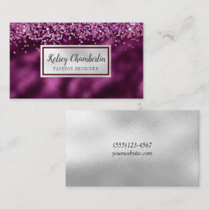 Elegant Plum och Silver Gnistra Konfetti Visitkort