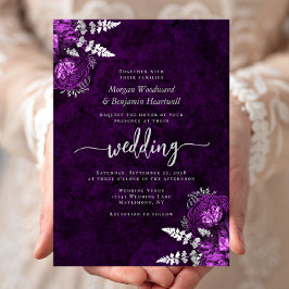 Elegant Plum Silver Blommig Bröllop Inbjudningar