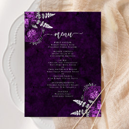 Elegant Plum Silver Blommig Bröllop Meny