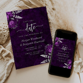 Elegant Plum Silver Blommig Bröllop Spara Datum Inbjudningar