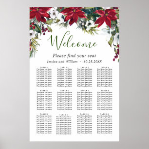Elegant Poinsettia 12 Bord Bröllop SEATING CHART Poster