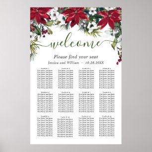 Elegant Poinsettia 12 Bord Bröllop SEATING CHART Poster