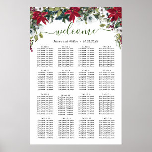 Elegant Poinsettia 16 Bord Bröllop SEATING CHART Poster