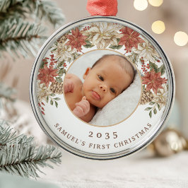 Elegant Poinsettia Baby's First Christmas Photo Julgransprydnad Metall