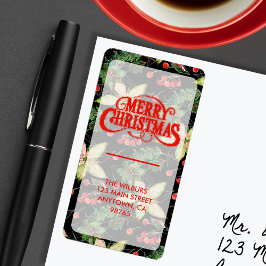 Elegant Poinsettia Berries på Black Returadress Adressetikett