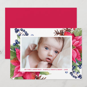 Elegant Poinsettia Berry Mitt första julfoto Julkort