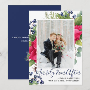 Elegant Poinsettia Blue Merrily Alltid efter fotot Julkort