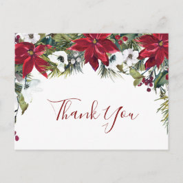 Elegant Poinsettia Bröllop Watercolor Tack Vykort