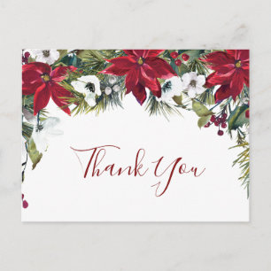 Elegant Poinsettia Bröllop Watercolor Tack Vykort