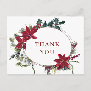 Elegant Poinsettia Bröllop Watercolor Tack Vykort