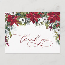 Elegant Poinsettia Bröllop Watercolor Tack Vykort