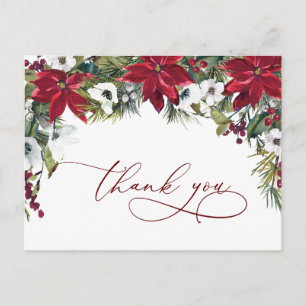 Elegant Poinsettia Bröllop Watercolor Tack Vykort