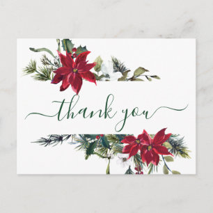 Elegant Poinsettia Bröllop Watercolor Tack Vykort