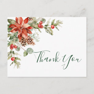 Elegant Poinsettia Bröllop Watercolor Tack Vykort