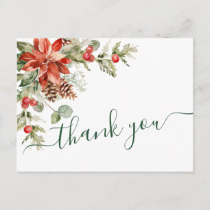 Elegant Poinsettia Bröllop Watercolor Tack Vykort