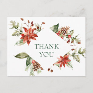 Elegant Poinsettia Bröllop Watercolor Tack Vykort
