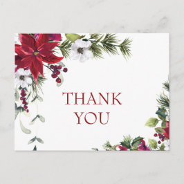 Elegant Poinsettia Bröllop Watercolor Tack Vykort
