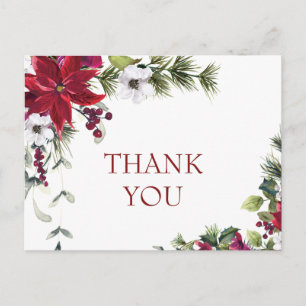 Elegant Poinsettia Bröllop Watercolor Tack Vykort