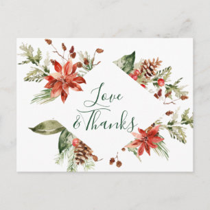 Elegant Poinsettia Bröllop Watercolor Tack Vykort
