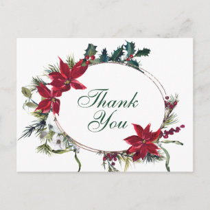 Elegant Poinsettia Bröllop Watercolor Tack Vykort